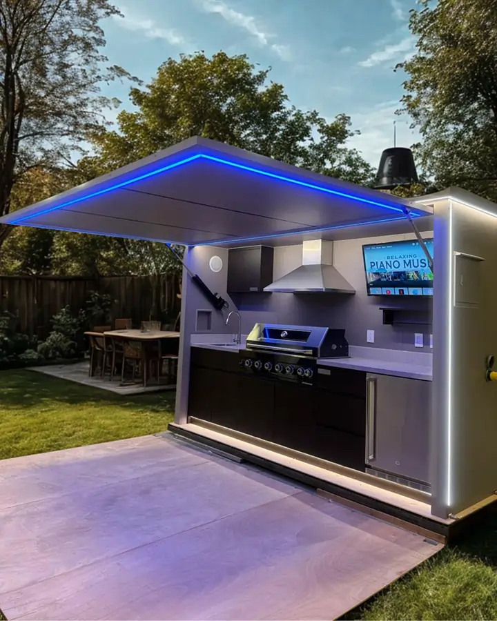 Luxury outdoor BBQ kitchen with modern grill