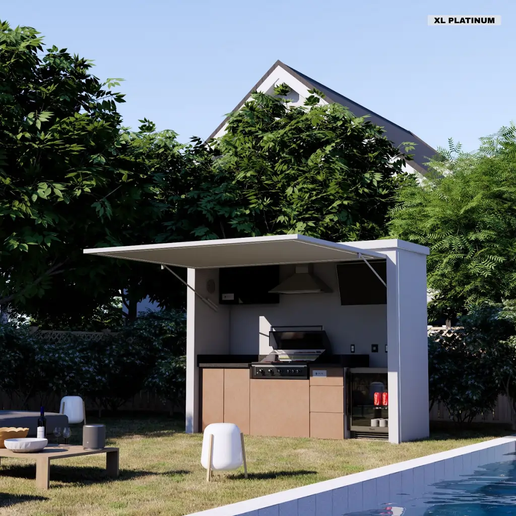 Luxury outdoor BBQ kitchen with modern grill